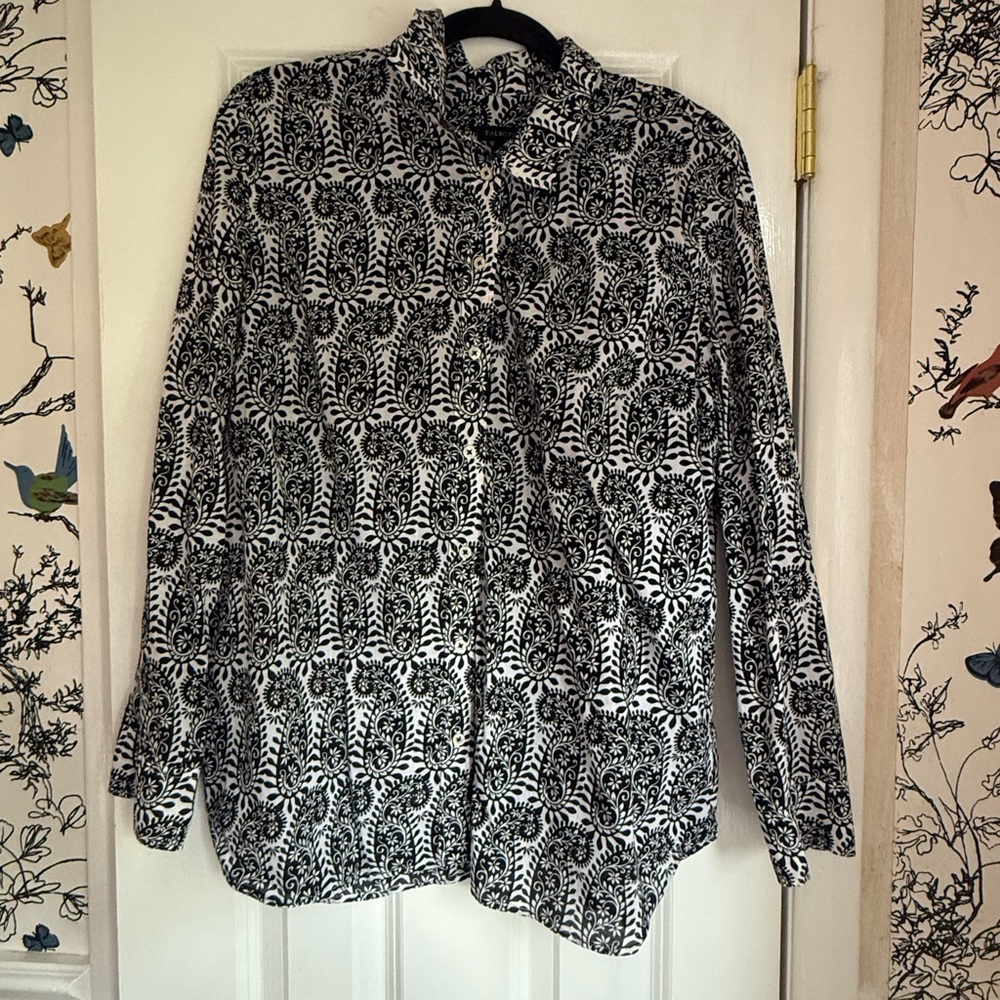 Talbots Black and White Paisley Button Up Shirt- XL